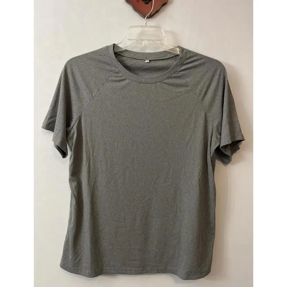 Womens Large Gray Ribbed Shirt & Shorts Comfy Pull-On Stretchy Lounge Set! A3037 - Picture 8 of 9